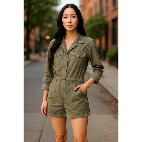 Frame Denim Service Shortall in Military Revolve Romper Army Green Medium - Picture 1 of 10